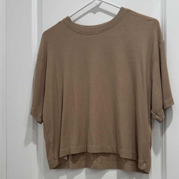 American Eagle Outfitters Tops - American Eagle Outfitters Cropped and Ribbed ‘Soft & Sexy’ Tan Short Sleeve Tee
